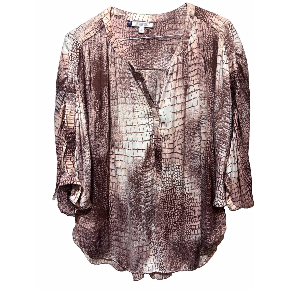 Jennifer Lopez Women's Animal Print V-Neck Blouse, 3/4 Sleeve, 1X